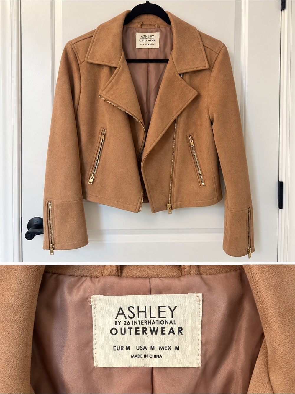 Ashley By 26 International Tan Suede Moto Jacket
